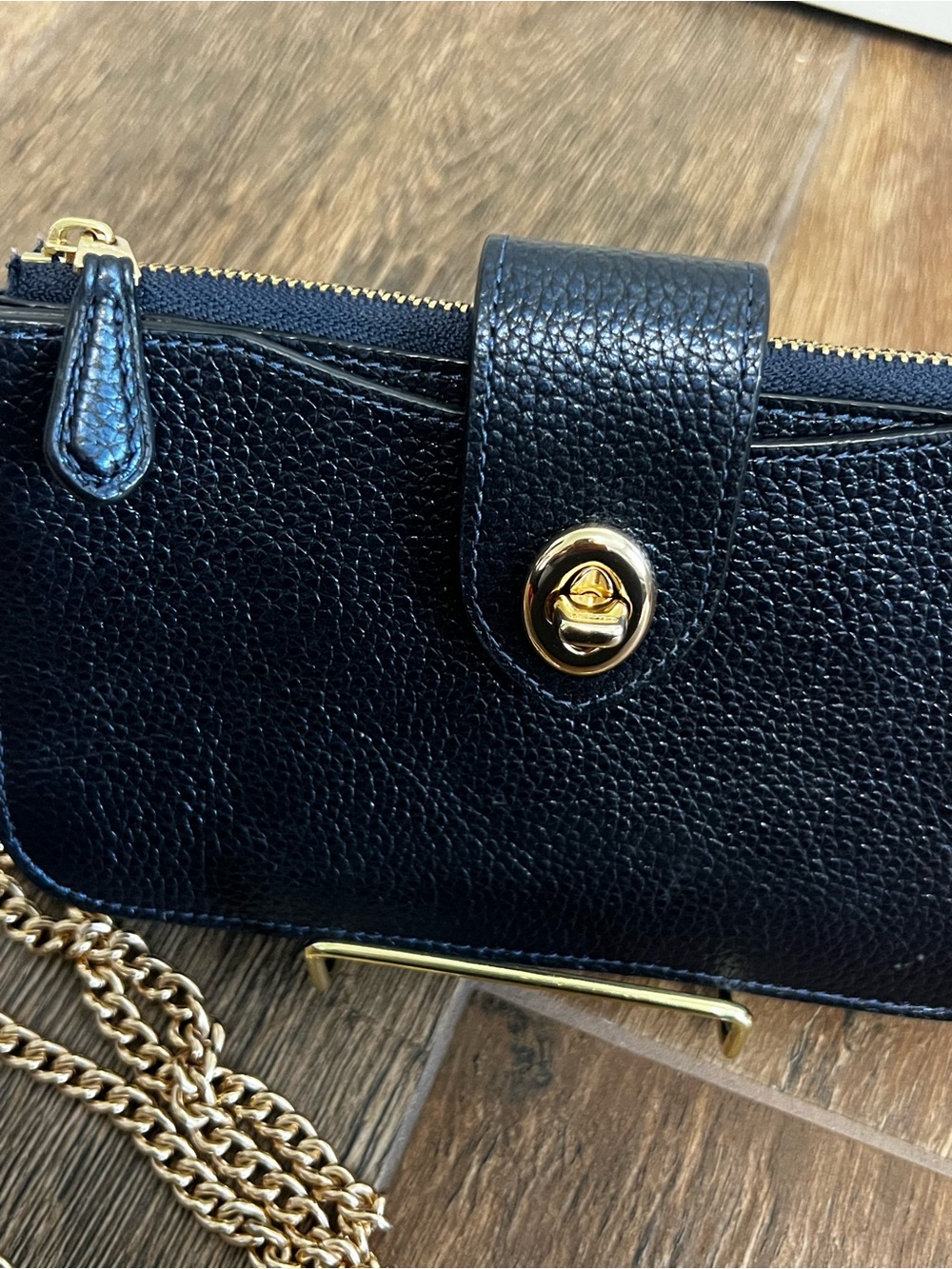 Coach Turnlock Chain Phone Crossbody in dark blue Pebbled Leather